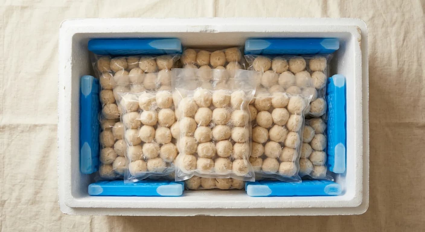 Caixa de isopor aberta com sacos de congelado e gel packs
